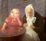 Anna Ancher bedstemor underholdes oil painting